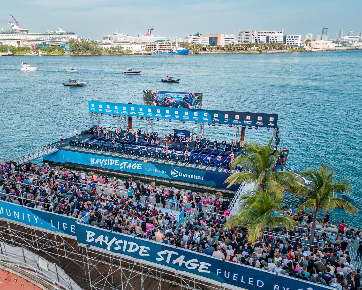 The Bayside Stage banner on the barge, seen from above